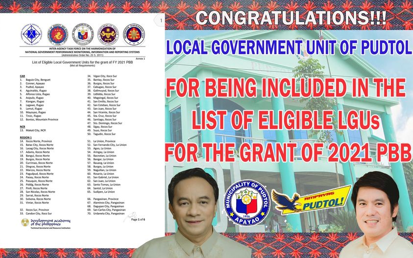 Congratulations LGU Pudtol for being included in the List of Eligible